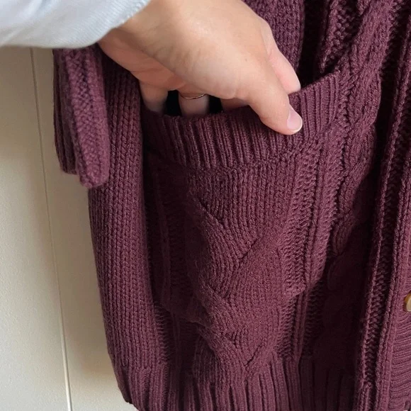 NWT Torrid Burgundy Purple Cable Knit Longline Boyfriend V-Neck Cardigan Sz 3 - Picture 7 of 14